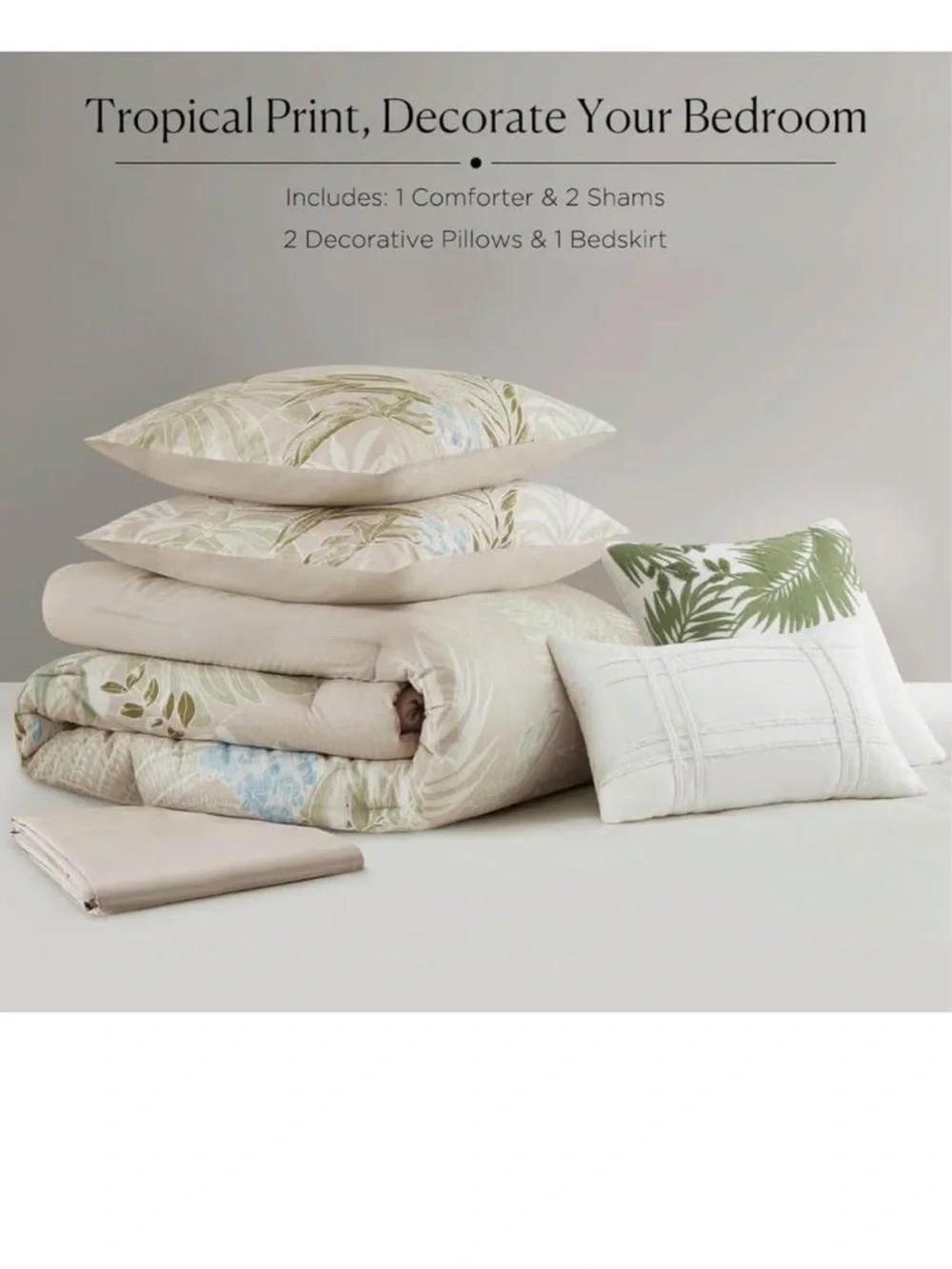 Harbor House King Comforter Set, Tropical Palm Print, Soft Cotton Oversized